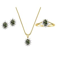 Simply Elegant Beautiful Green Sapphire & Diamond Matching Set - Ring, Earrings and Pendant Necklace - September Birthstone*