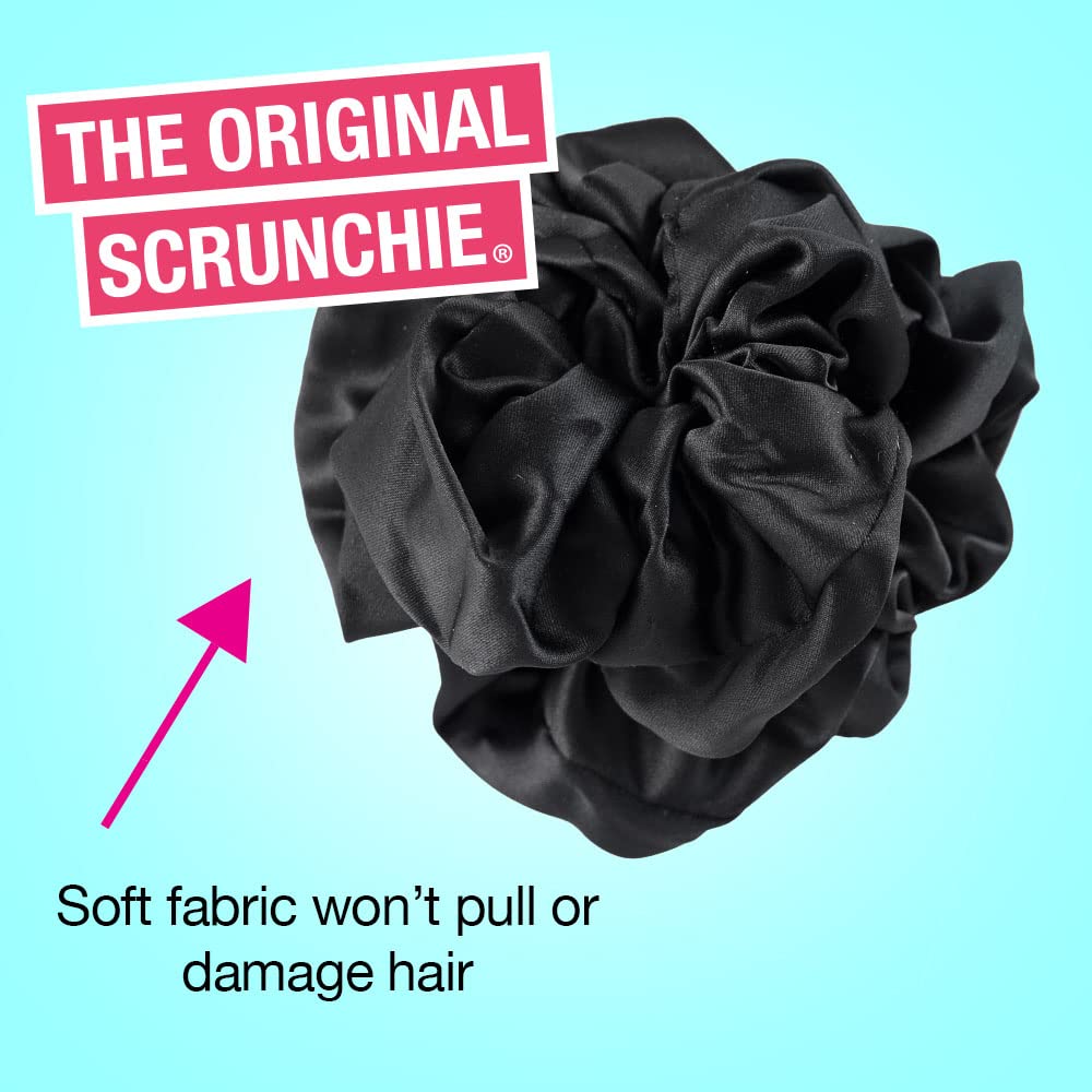 Scunci by Conair The Original Scrunchie Jumbo Size in Washable Black Nylon Silk-Like Fabric, Perfect for Wrist-to-Hair Versatility, 1 Count (Pack of 2)