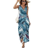 Narwhal Blue Whale Women Sleeveless Maxi Dress Long Loose Funny