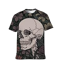 Mens Cool-Tees Funny-Graphic T-Shirt Novelty-Vintage Short-Sleeve Crazy Skull Hip Hop: Boys Lightweight Slim Top Kids Gifts