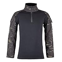 Men's Combat Hunting Military Shirt 1/4 Zipper Long Sleeve Slim Fit Tee Outdoor Cycling Training Warm Top with Pockets