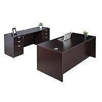Boss Office Products Holland Executive Desk and Credenza with Dual File Storage Pedestals, 66