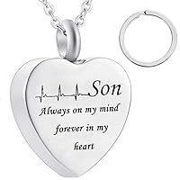 misyou dad and mom Cremation Jewelry Cardiogram Necklace Silver Always in My Heart Memorial Necklace Ashes Keepsake Pendant