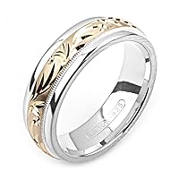 two-tone sterling silver & 10K yellow gold 6 millimeters wide comfort fit wedding band