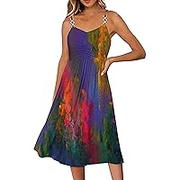 XJYIOEWT Floral Dresses for Women 2024, Summer Dresses for Women Tie Dye Printing Sleeveless V Neck Spaghetti Strap A L