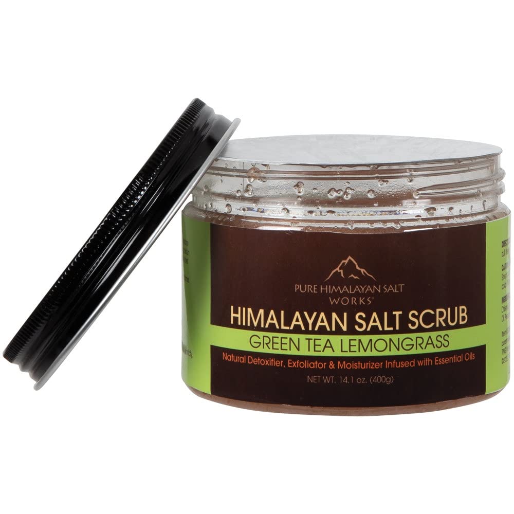 Pure Himalayan Salt Works Himalayan Salt Scrub, Natural Detoxifier, Exfoliator & Moisturizer, Body And Face Scrub, Green Tea Lemongrass, 14.1 Oz