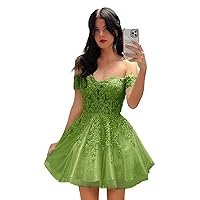 Laces Applique Short Homecoming Dresses for Teens 2024 Sparkly Tulle Off Shoulder Mini Cocktail Party Gown