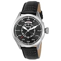 Invicta Men's Aviator Stainless Steel Quartz Watch with Leather Calfskin Strap, Black, Brown, 21 (Model: 22972, 22973)