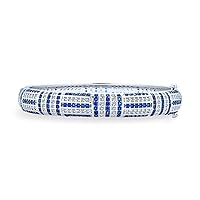 Geometric Art Deco Style Black Simulated Green Blue Simulated Sapphire Cubic Zirconia CZ Dome Statement Bangle Bracelet For Women Silver Plated Brass