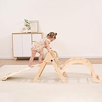 Giant Foldable Wooden Pikler Triangle Climbing Set with Sliding Ramp & Arch - 5-in-1 Montessori Toddler Jungle Gym for Indoor Playground, Kids Age 1-3