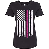Threadrock Women's Thin Pink Line Breast Cancer Flag Fitted T-Shirt