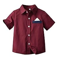 Boys' Short Sleeve Dress Shirts Kids Toddler Formal Uniform Solid Button Down Casual Summer Shirt