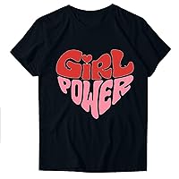 Girl Power Love Heart Shirts Women Funny Letter Print Mom Gift Tee Tops Summer Short Sleeve Casual Crewneck Blouse