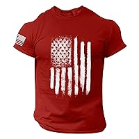 Mens 4th of July T-Shirts Leisure Shirts American Stripes Print Pattern Short Sleeve Workout Shirt Summer Scoop Neck Top