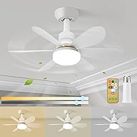 Socket Ceiling Fans with Lights and Remote, Mini Light Bulb Fan, E26 Base Screw in Small Ceiling Fan in Light Socket, Dimmable 3 Color Temperatures Socketfan for Kitchen Bedroom Small Rooms