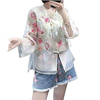 Spring Summer Top Chinese Retro Embroidery Collar Elegant Lady Blouse Female