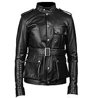 Miltary Trend Matalic Black Real Lambskin Leather Jacket For Men