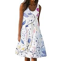 Dresses for Women 2024 Summer Beach Dress Casual Boho Midi Sundresses Casual Sleeveless Ruffle Party Dress with Pocket