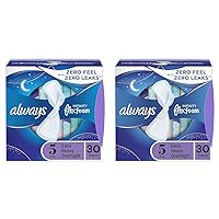Always Infinity Feminine Pads for Women, Size 5 Extra Heavy Overnight, with Wings, unscented, 30 Count (Pack of 2)