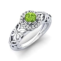 Sterling Silver 925 Peridot Round 5.00mm Vintage Ring With Rhodium Plated | Wedding, Anniversery And Engagement Collection