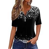 Going Out Tops for Women,Short Sleeve Shirts for Women Vintage V Neck Button Boho Tops for Women Going Out Tops for Women