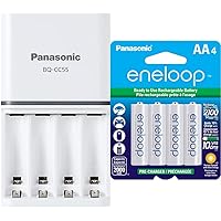Panasonic BQ-CC55SBA Advanced eneloop Individual Rechargeable Battery 3 Hour Quick Charger & Panasonic BK-3MCCA4BA eneloop AA 2100 Cycle Ni-MH Pre-Charged Rechargeable Batteries, 4-Battery Pack
