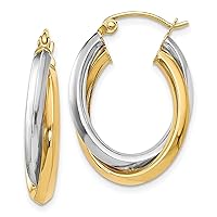 10K Two Tone Gold Double Oval Hoop Earrings