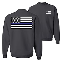 Police Department American Flag USA Patriotic FRONT AND BACK Mens Crew Neck