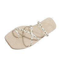 Ladies Fashion Summer Floral Printed Dabric Cover Toe Grass Woven Bottom Flat Sandals Sandals(Beige,Size 8.5)