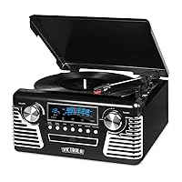 Victrola 50's Retro Bluetooth Record Player & Multimedia Center with Built-in Speakers - 3-Speed Turntable, CD Player, AM/FM Radio | Wireless Music Streaming | Black