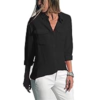 Andongnywell Women's Casual Lapel Tops Shirt Collar Blouses Long Sleeve Button Down Pocket Tees Blouse