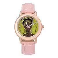 African Woman Fashion Wrist Watch for Women Stainless Steel Quartz Watch with PU Strap Easy to Read