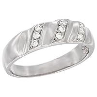 Sterling Silver Cubic Zirconia Men's Wedding Band Ring Vertical Stripes Design, 1/4 inch Wide, Sizes 8 to 14