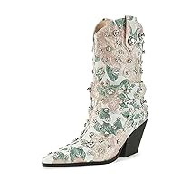 Women's Diligent Bootie, Western Wear, Jeweled Boot, Floral Boot, Cowgirl Boots, Mid-Calf Boot, Chunky Heel