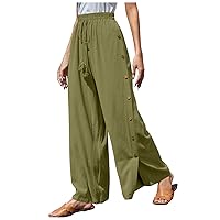 SNKSDGM Women Wide Leg Cotton Linen Pants 2024 Summer Elastic High Waist Palazzo Pant Dress Solid Trouser with Pockets