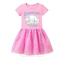 Cinnamoroll Summer Crewneck Dresses Short Sleeve Graphic Tutu Dress Lightweight Princess Dresses for Girls