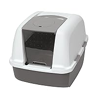 Catit Airsift Jumbo Hooded Cat Litter Pan, Warm Gray/White - Privacy and Easy Access for Cleaning - Ideal for Larger Cat Breeds or Multiple Cat Households