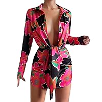 Mommy and Me Dresses,Women's Sexy Digital Printed Button Down Long Sleeved Blouse Dress Bridesmaid Dresses Or W