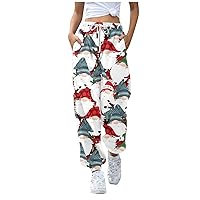 FUPODD Women's Christmas Jogging Bottoms with Cuffs Warm High Waist Trousers with Drawstring Stretch Sewing Pattern Pump Trousers Sports Trousers Leisure Trousers with Pockets Training Trousers Winter