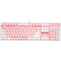 Qisan Mechanical Gaming Keyboard Wired White Backlit Keyboard Blue Switches Full Size 104 Keys US Layout-White and Pink