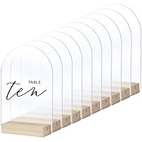 JINMURY Clear Arch Acrylic Sign with Wood Stand-10 Pack 5x7 Inch Blank Arched Acrylic Sheets with Wood Base, DIY Acrylic Arch Sign Blank for Wedding Table Numbers Menu Signs Bar List Sign