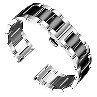 BINLUN Thick Stainless Steel Watch Band Metal Heavy Polished Matte Brushed Finish Watch Strap Replacement for Men Women 16mm/18mm/20mm/21mm/22mm/23mm/24mm/26mm(Polished Silver and Black,22mm)