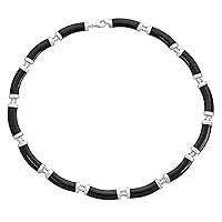 Asian Style Gemstone Genuine Multi Color Yellow Red White Green Jade Black Onyx Strand Slender Tube Bar Link Necklace Collar For Women 14K Yellow Gold Plated .925 Sterling Silver 16-18 Inch