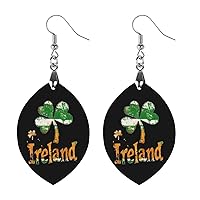 Irish Flag Clover Printed Earrings Wooden Boho Vintage Pendant Dangle Apricot Shaped Earrings for Women