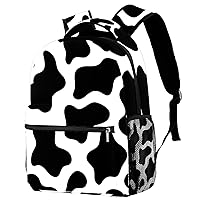 School Backpack For Girls Boys, Black and White Cow Print Casual Bookbag With Water Bottle Pocket…