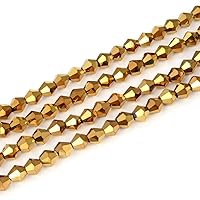5 Strands Czech 6mm (0.24 Inch) Faceted Bicone Crystal Glass Loose Beads Gold Aurum (215-230pcs) for Jewelry Craft Making CCB633
