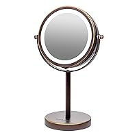 Ovente Lighted Vanity Mirror 6 Inch Table Top 1X 7X Magnification LED 360 Adjustable Double Sided Spinning Personal Makeup Stand Desk Bathroom Battery Powered Circle Large Antique Bronze MLT60ABZ1X7X