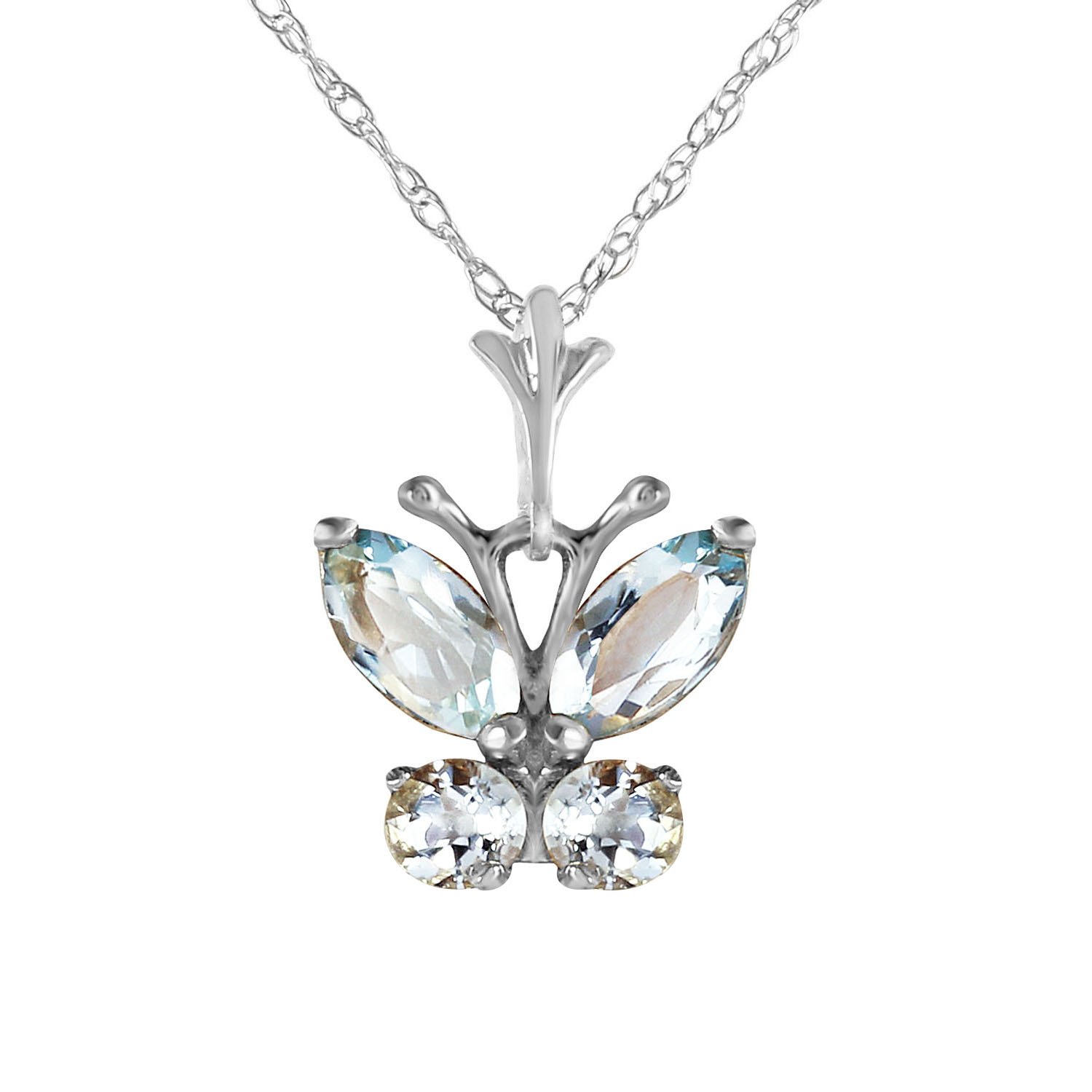 Galaxy Gold GG 14k Solid White Gold Necklace with 0.60 Carat (CTW) Natural Aquamarine Butterfly Pendant