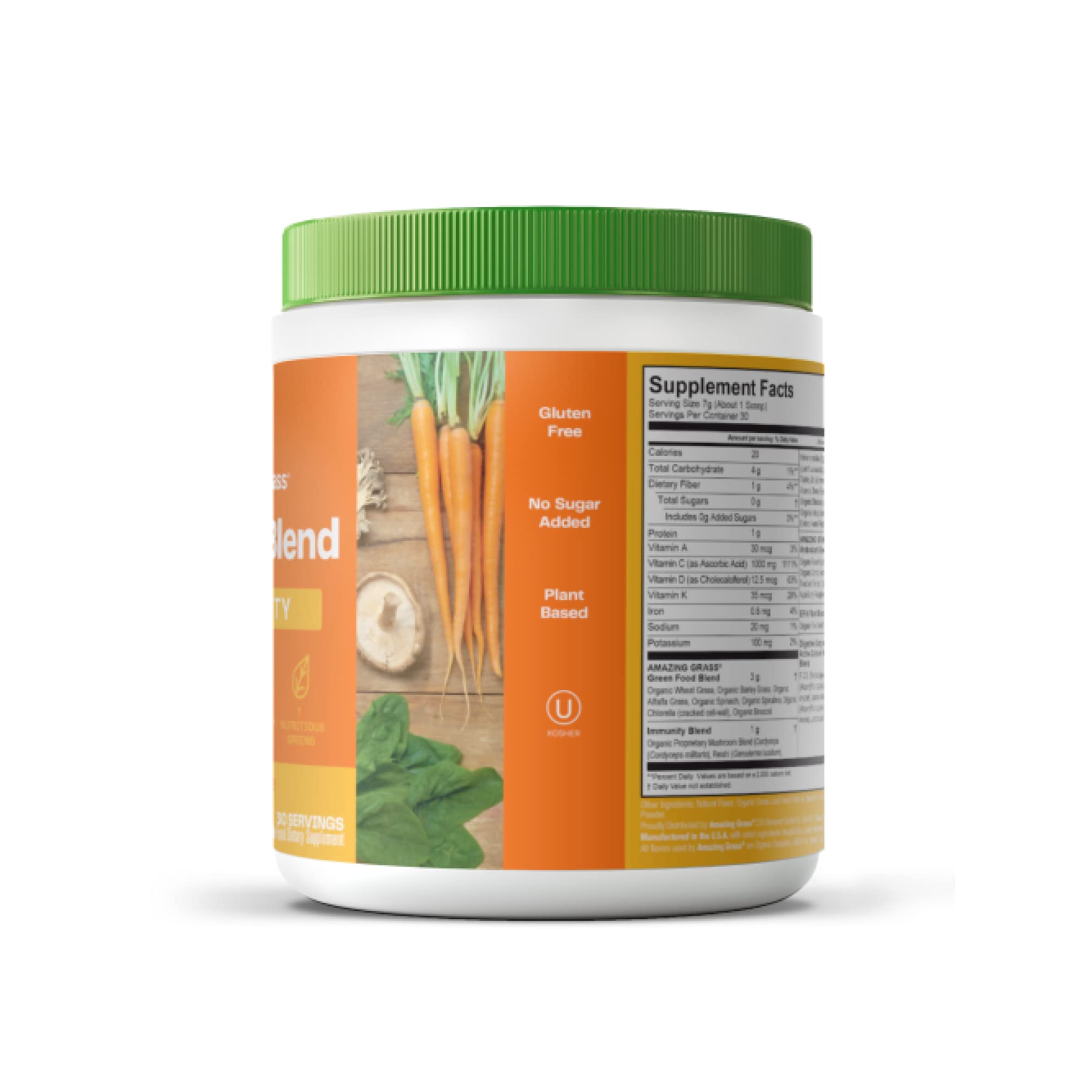 Amazing Grass Greens Blend Superfood for Immune Support: Super Greens Powder Smoothie Mix with Vitamin C, Cordyceps, Beet Root Powder & Reishi Mushrooms, Tangerine, 30 Servings