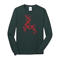 Threadrock Men's Red Plaid Reindeer Long Sleeve T-Shirt